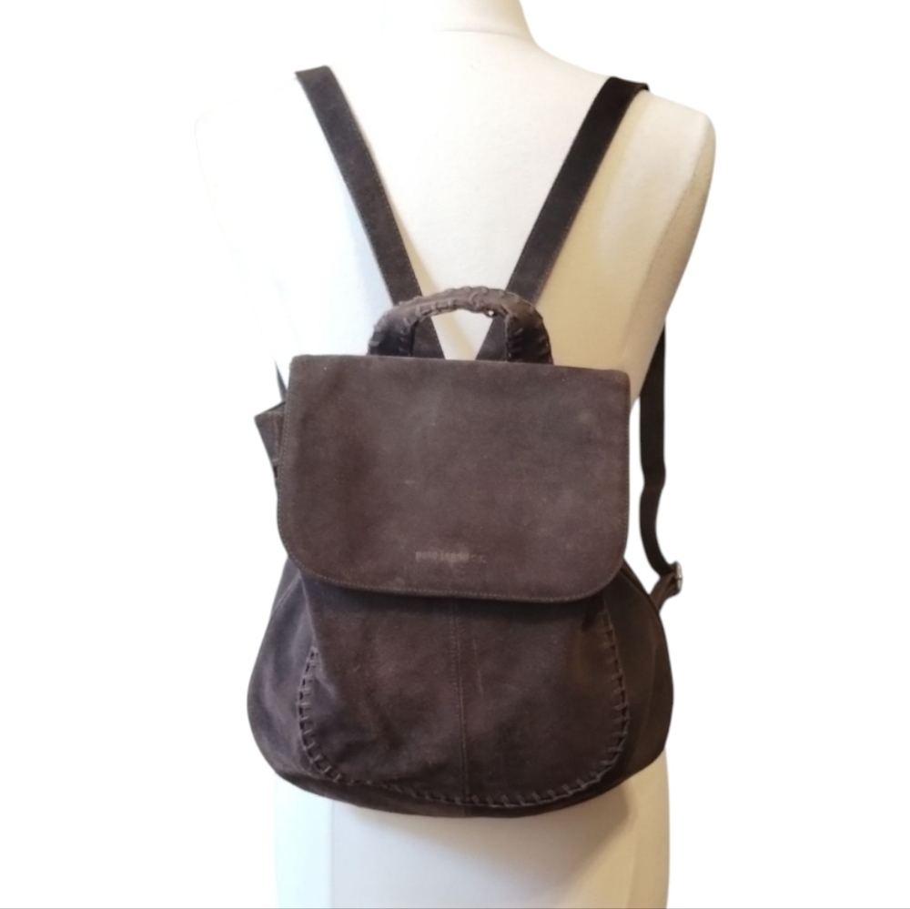 Vintage Polo Jeans Co. Ralph Lauren Brown Suede Whipstitch Flap Backpack